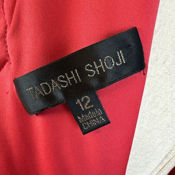 Tadashi Shoji Womens V-Neck Sheath Dress Size 12 Red Floral Embroidered Lace - Picture 7 of 8